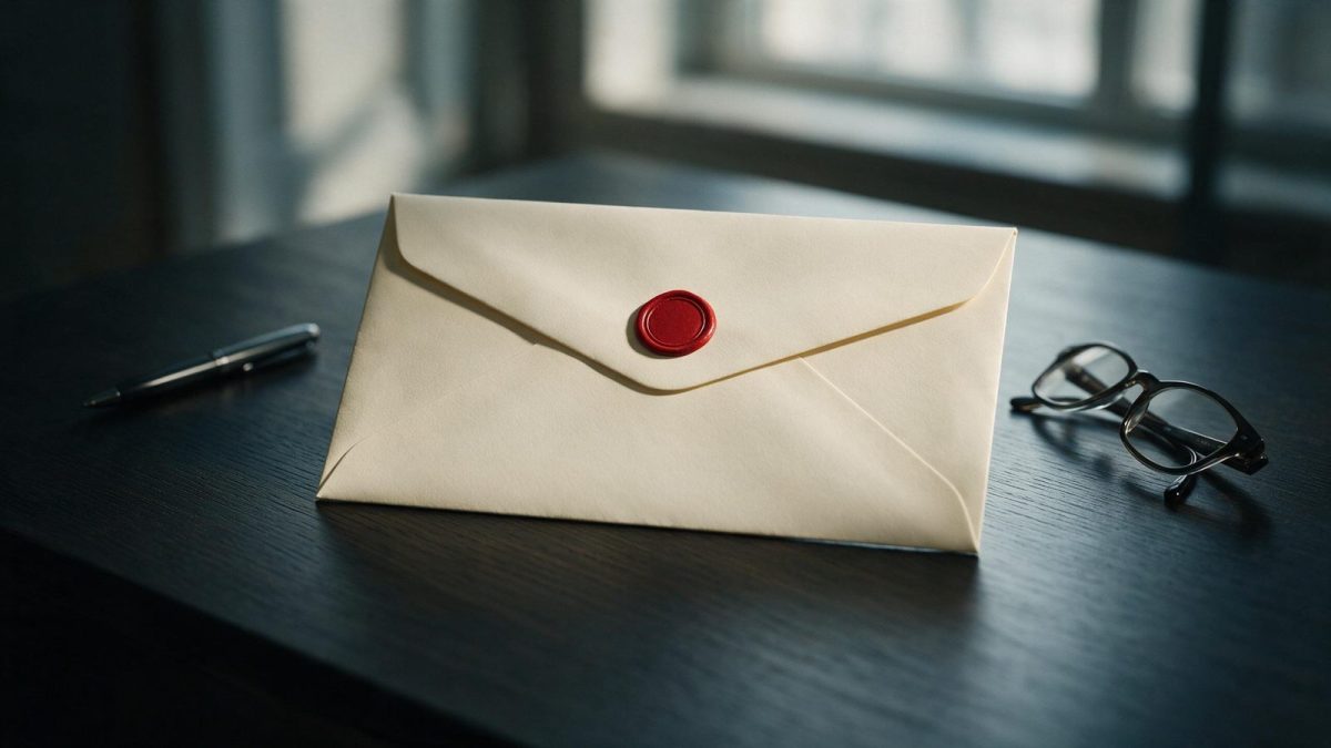 Tax notice envelope with a red seal on a dark desk, Delaware LLC franchise tax guide