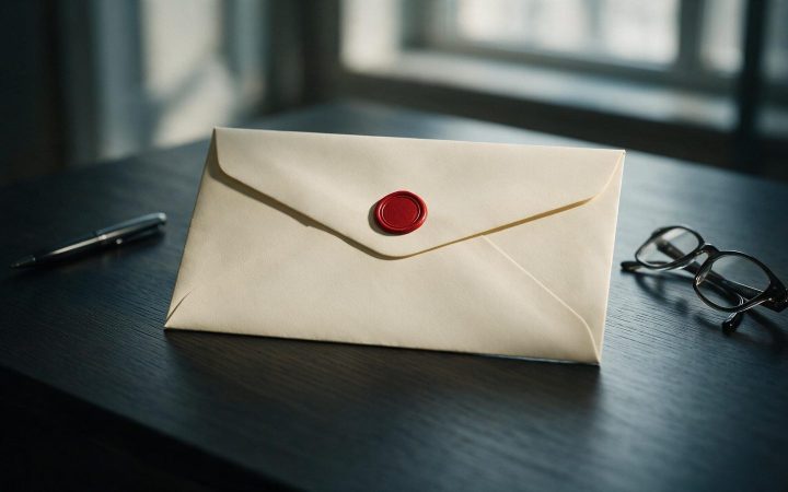 Tax notice envelope with a red seal on a dark desk, Delaware LLC franchise tax guide