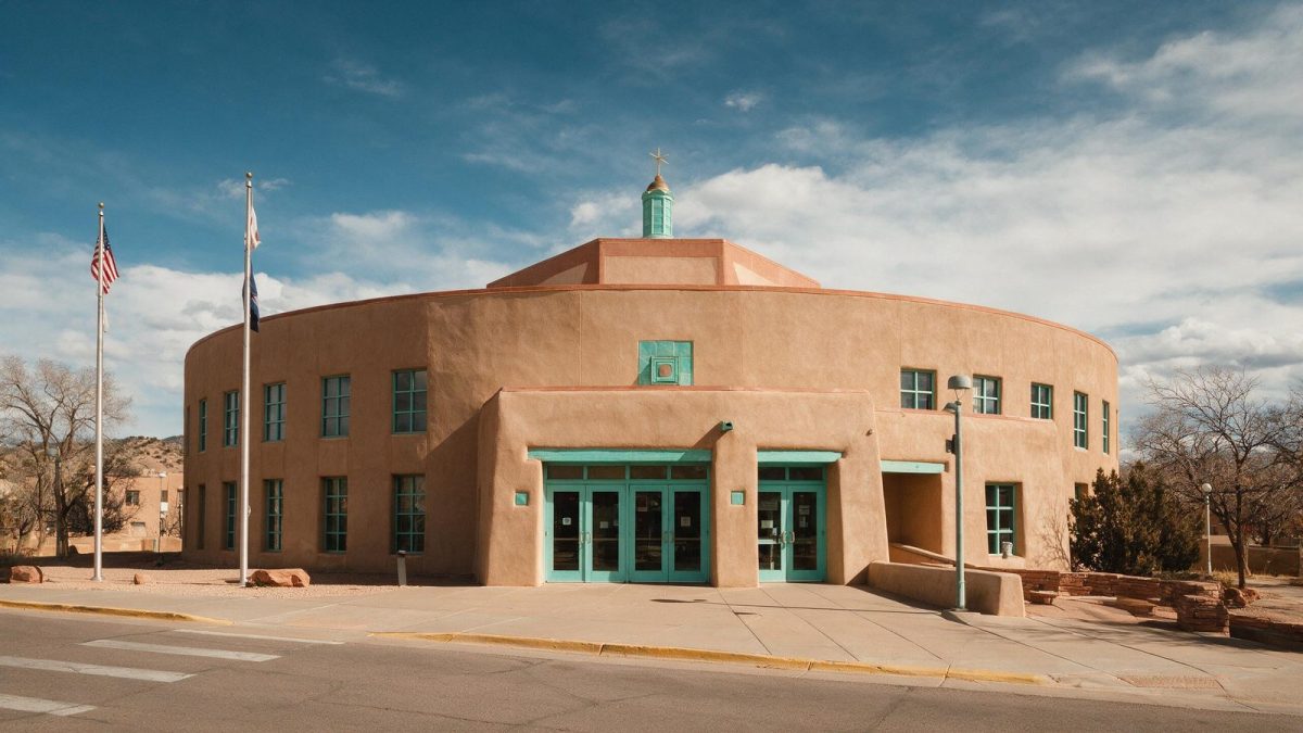 New Mexico State Capitol, the Roundhouse in Santa Fe, illustrating the New Mexico business search