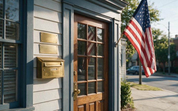 Office door with a brass mailbox and plaque, illustrating what a registered agent is