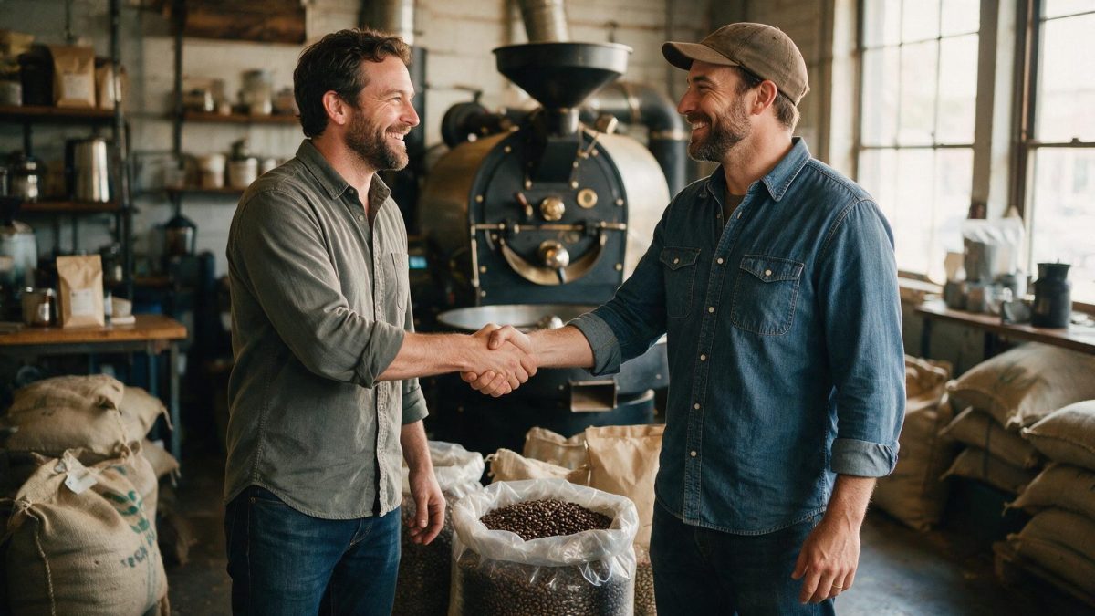 Two co-founders shaking hands in a coffee roastery, single-member vs multi-member LLC